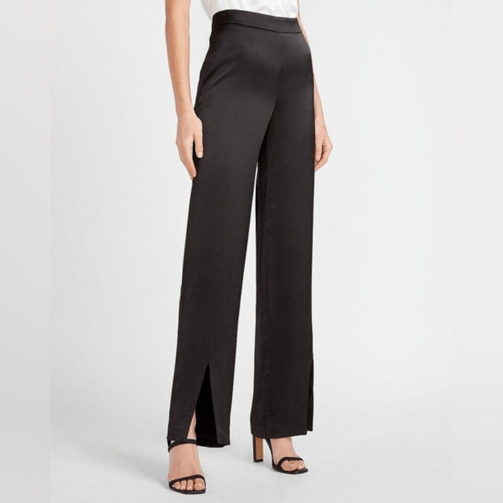 Express High Waisted Satin Slit Front Straight Pants 2